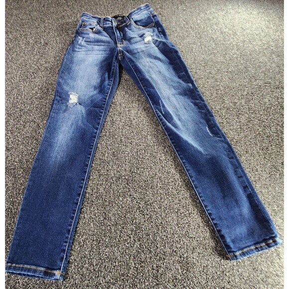 Judy Blue Womens Jeans 1/25 Blue Denim Slim Fit Distressed Dark Wash Designer - Picture 1 of 16